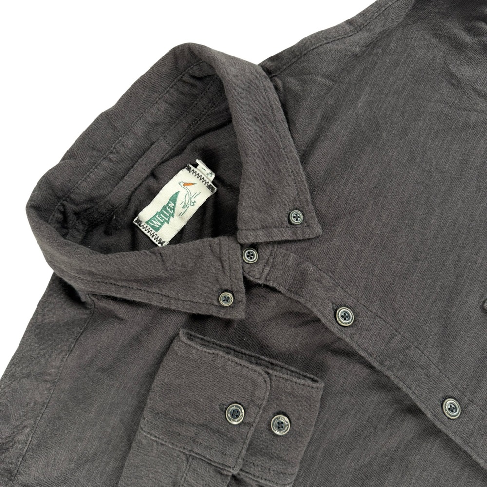 Wellen Shirt Mens S Charcoal Gray Long Sleeve Button Down Slub Pocket Textured